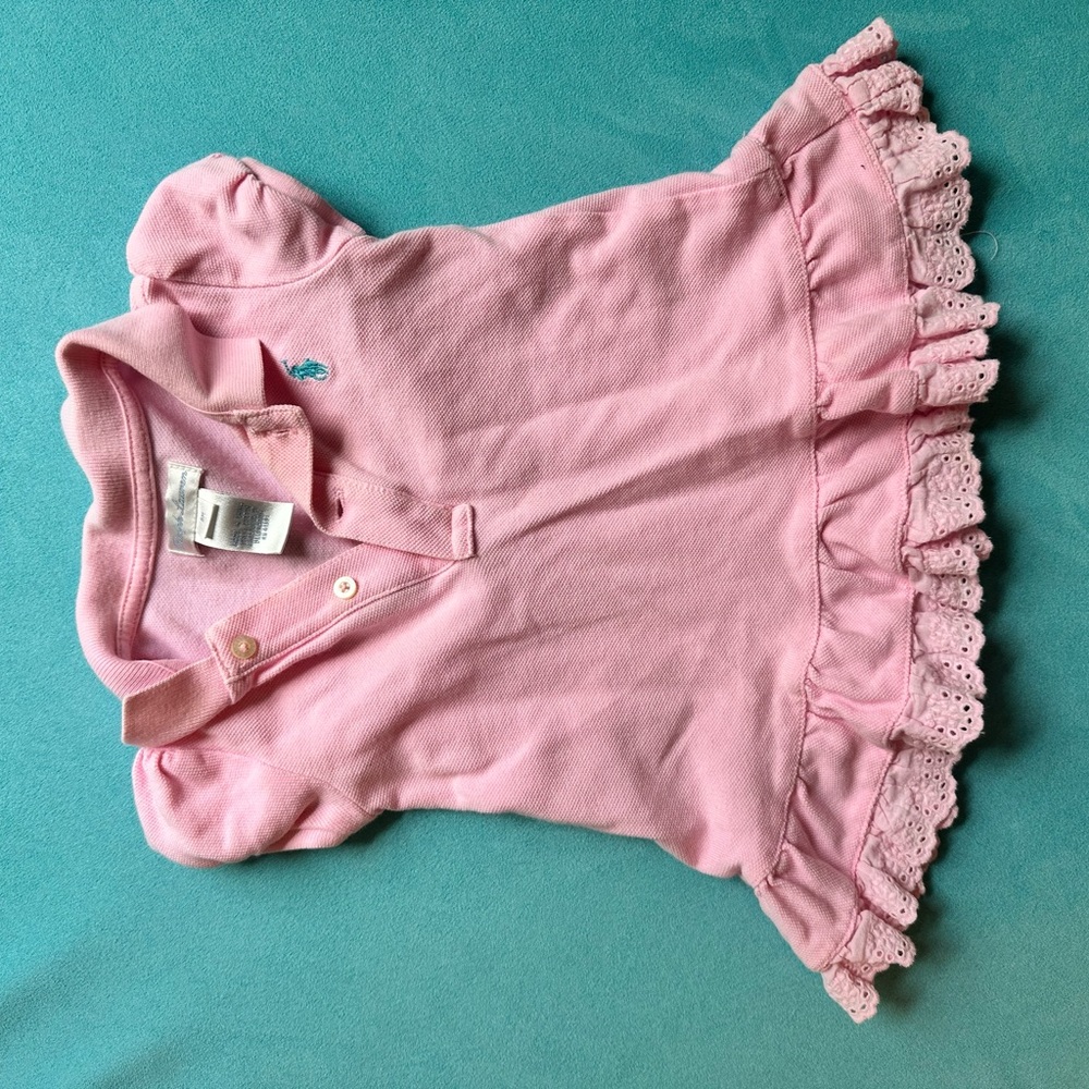 Ralph Lauren Light Pink Polo Dress with Eyelet Ruffle